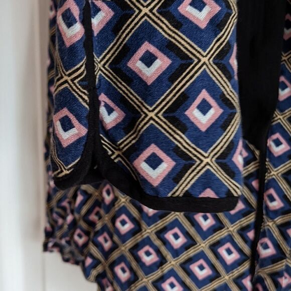 Mango Abstract Print Navy Pink Blouse With Bow Tie Neck Top Viscose XS @V - Picture 2 of 12